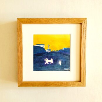 【原画・水彩画】「夜になる前に」 ※木製額縁入り（18㎝角）