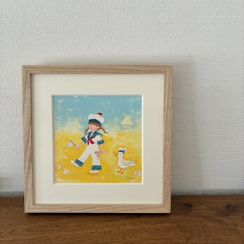 絵|原画「女の子とカモメ」 ※額入り