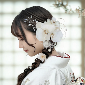 成人式 髪飾り 胡蝶蘭 ×クリスタルブランチ｜卒業式 袴 和装ヘア No.CV03 振袖 着物 和装 花結婚式ヘアアクセサリー