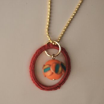 ボールチェーンネックレスまる　01　pink×orange