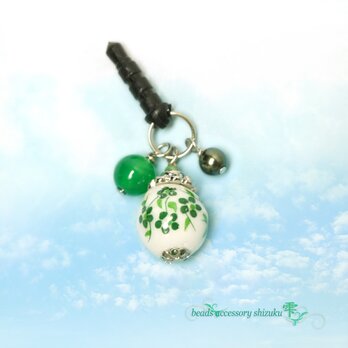 花柄和風イヤホンジャック＊緑