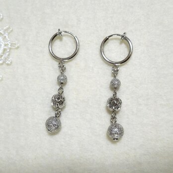 スターダストと透かしビーズのフープイヤリングR