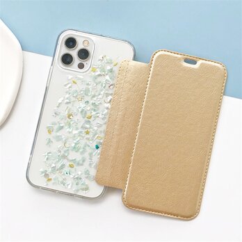 【貝殻】 5色から選択 手帳型スマホケース iPhone17Pro・15Pro・16e・12 iPhoneケース