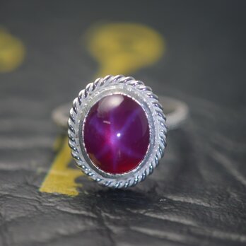 ロープ　リング　シルバー925　シンセティックスタールビー　5.52ct