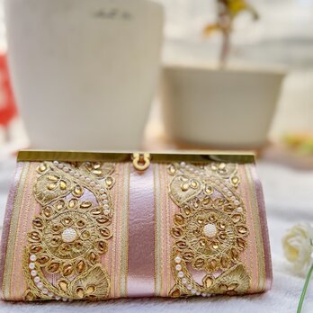 メタリックピンクの信頼性の高い繋がりを育む、幸せを呼ぶお財布、大人女子の長財布 No.158