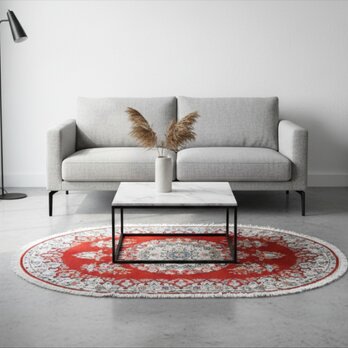 ペルシャ絨毯　ナイン産　オーバル（楕円）ウール＆シルク　140Φ94cm　オレンジ　手織り絨毯