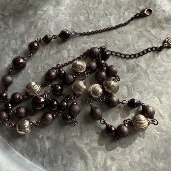 NM55-【 MONET 】モネ・ヴィンテージネックレス 1980s Dark Brown and Silver Beads
