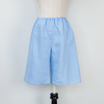 リネンのシンプルペチパンツ・Short【50cm丈・水色・総ゴムタイプ・W60-98・H98-110】
