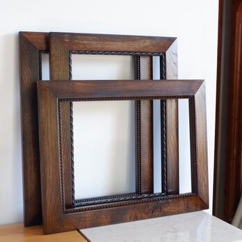 ブラウン★フレーム　額縁　鏡　ポスター　ナラ　無垢材　ヴィンテージ風　アンティーク風　サイズオーダー　シェラック仕上げ