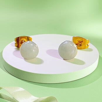prosperity 本翡翠のシンプル一粒スタッドピアス／イヤリング（シルバー色ピアスやイヤリング、14KGF等に変更OK）