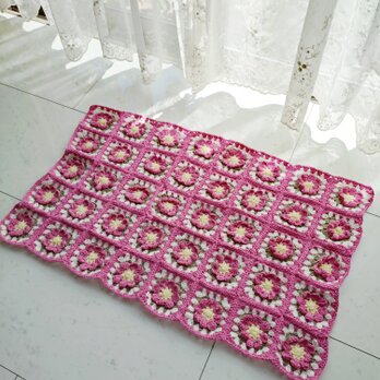 【１点限り】ミニブランケット コットン100％ 立体 お花 モチーフ 手編み 編み物 編み
