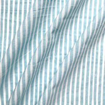 インド ブロックプリント生地 [50cm単位切売] サンガネリ ストライプ スカイブルー MT IF0344