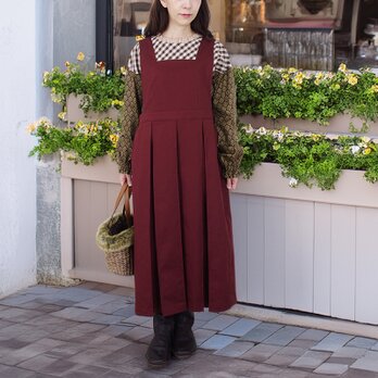 [予約販売] ツイルコットンボルドー・前後OK BOXタックワンピース