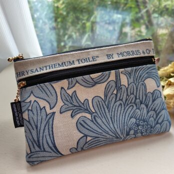 生地を楽しむダブルファスナーのポーチ(ウィリアムモリス・クリサンティマムトワレ)