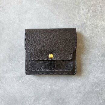 ◆3種の上質ブラックレザーを使った贅沢ウォレット◆　革財布　コンパクト財布　コンパクトウォレット　レディース　 二つ折り財布