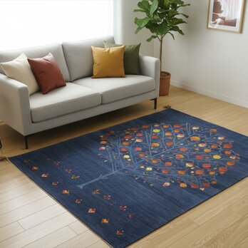 iichi限定超目玉品9/15迄】ペルシャ　ギャッベ　アマレバフト　リビング　200x154cm　ザクロの木　ブルー