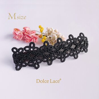 Mサイズ * Clover * 手編みタティングレースのバレッタ Black×Black