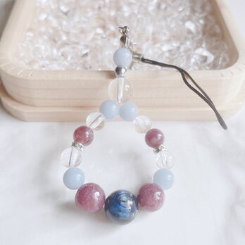 過去の自分をリセットし、新しい自分へ カイヤナイト レピドライト エンジェライト 天然石ストラップNo575S