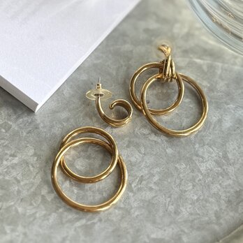 PA418-【 AVON 】エイボン・ヴィンテージピアス 1980〜90s Gold Tone 3WAY Double Hoop