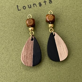 ウッドビーズピアス バイカラー 樹脂ピアス