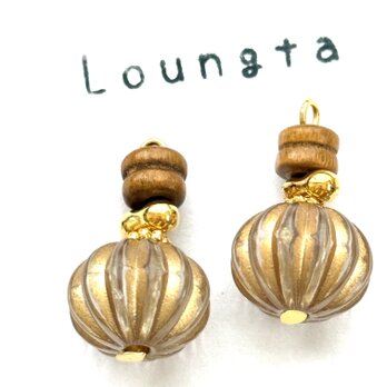 ウッドビーズピアス アンティークピアス 樹脂ピアス