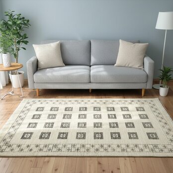 通年18℃　オールシーズン手織りラグ　ガゼニギャッベ　181x121cm ラグサイズ BP117
