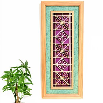 組子と和紙のウォールデコ【雲竜　緑】