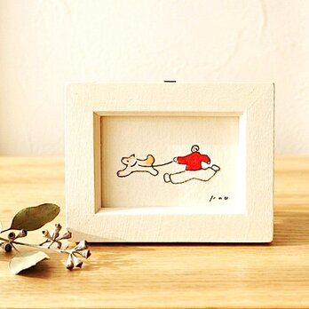 【受注制作】ミニ原画「仲良し」・イラスト・水彩・犬の絵・送料無料