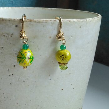 黄色いbeads＊イヤリング（ピアス）＊＊＊一点物