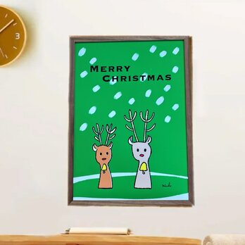 【クリスマスポスター】【クリスマス】トナカイのクリスマスポスター☆＊インテリア＊アートポスター＊A4