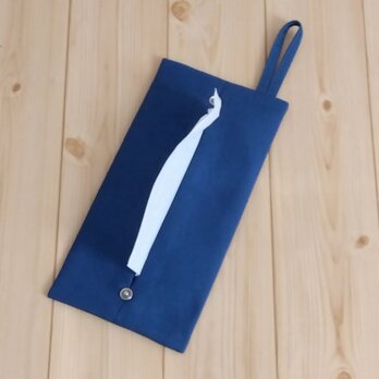 持ち手付き　携帯ティッシュケース　ボックスティッシュから詰替え　メンズ　無地　ペーパータオルケース　セルリアンブルー　　377