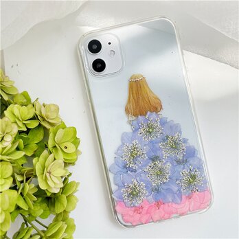 ドレス iPhone17Pro・16e・Xperia10VI・GalaxyS25ケース 押し花スマホケース