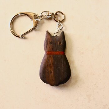 寄せ木の黒猫 バッグチャーム/キーホルダー