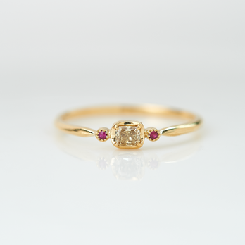 【1点もの】ハニーダイヤモンド&ルビー K18YG リング