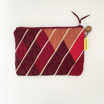 ピースワークポーチ ダイヤ柄 042 (autumn leaves red)