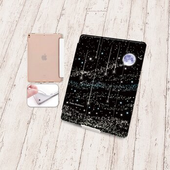 手帳型iPadケース【バックカバー：ソフトタイプ】片面印刷/カメラ穴有【夢星空（ブラック）】