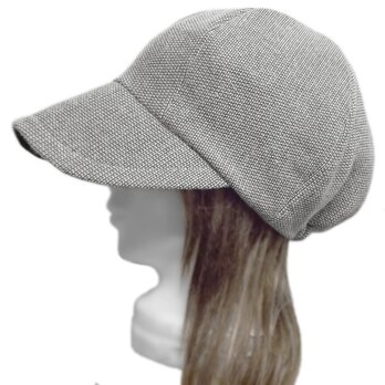 つば広キャスケット◆変り編コットンスウェットニット／オフホワイト×ブラック　◇紫外線対策・ゆったりサイズ・小顔効果◇