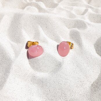 love グァバクォーツのシンプル一粒スタッドピアス／イヤリング（OV）※シルバー色ピアスやイヤリング、14KGF等に変更OK