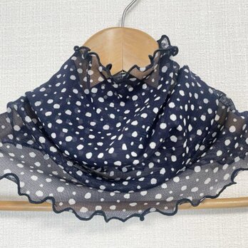 さらさらネイビー&ランダムドットレースハンドメイドネックウォーマー　日焼け止めにおススメです。