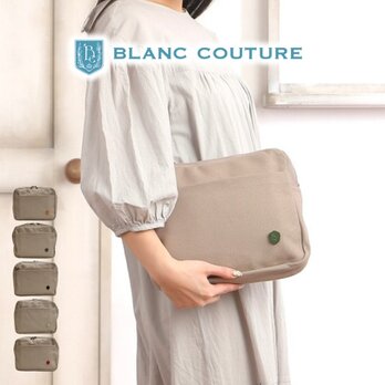 [BlancCouture] 帆布 クラッチバッグ サンドベージュ×本革持ち手