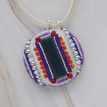 ネイビー・ホワイト・パープルのミラーネックレス｜No.12｜裏面ミラー付き｜一点物｜おしゃれで便利｜外出時に活躍