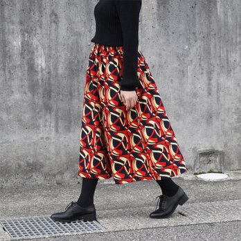 【受注制作】アフリカ布のギャザースカート（ 幾何学模様 ）アフリカンプリント アフリカンファブリック