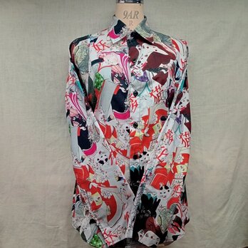 長袖和柄シャツ（化け猫）