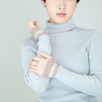 【ジュニパーベリー染め】Organic Cotton無縫製　Cuff borderリブタートルセーター