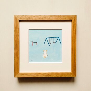 「ブランコ」イラスト原画　 ※18角木製額縁入り　インテリアアート　水彩画