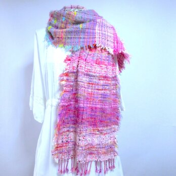 手織り・ウールロングストール・花満ちる