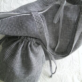 格子柄linen Bag＆Pouch