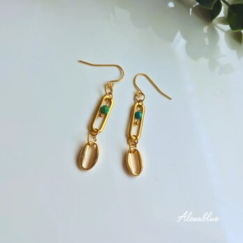 ターコイズ ステンレス Vertical chainピアス レディース 天然石 ジュエリー  おしゃれ 金属アレルギー対応