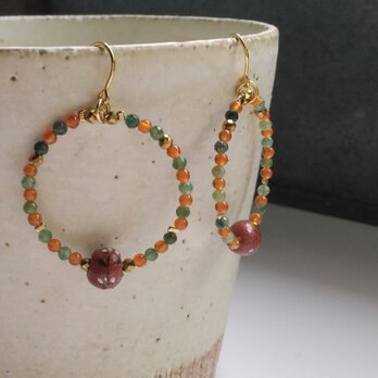 天然石とオリジナル陶土ビーズ＊＊＊イヤリング(ピアス)＊＊＊