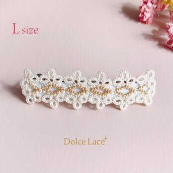 * Clover * 手編みタティングレースのバレッタ Ivory×Gold Lサイズ